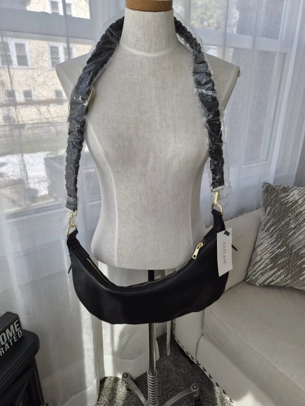 Jules Kae Zola Bag Vegan Leather Crescent 15” x 4” x 12” Braided Crossbody Strap